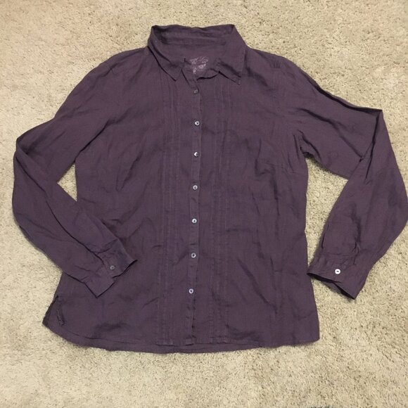 100% Linen Purple Pintuck Button Down Dress Shirt - Picture 10 of 15
